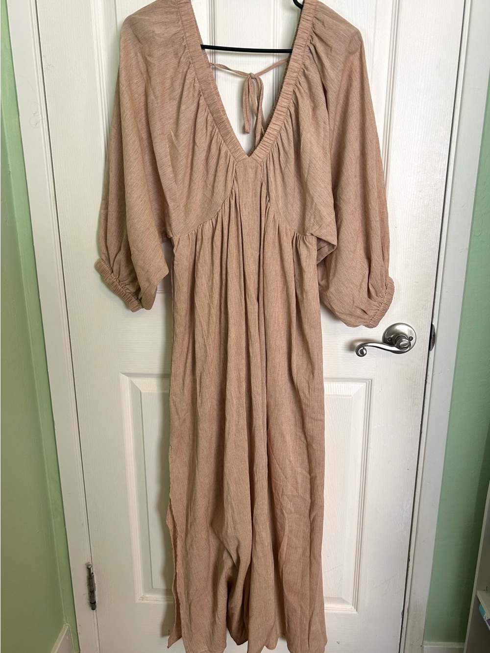 Boho V-Neck Maxi Dress in Neutral Beige